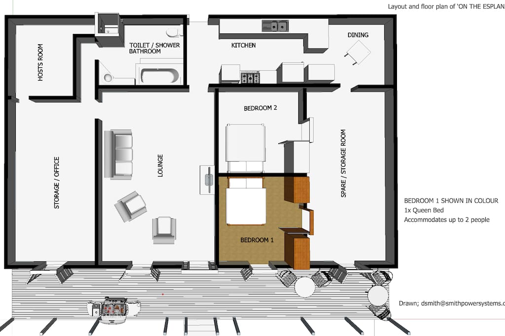 Floor Plan showing Bedroom 1 (in colour)