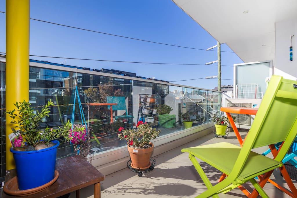 Enjoy my colourful north facing balcony. Lovely on a sunny day.
