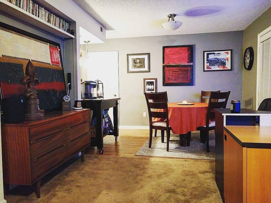 Living room going into the dining room and the kitchen. We love to cook and encourage you to enjoy our home as much as we do.
Ask us how we can make your stay excellent.