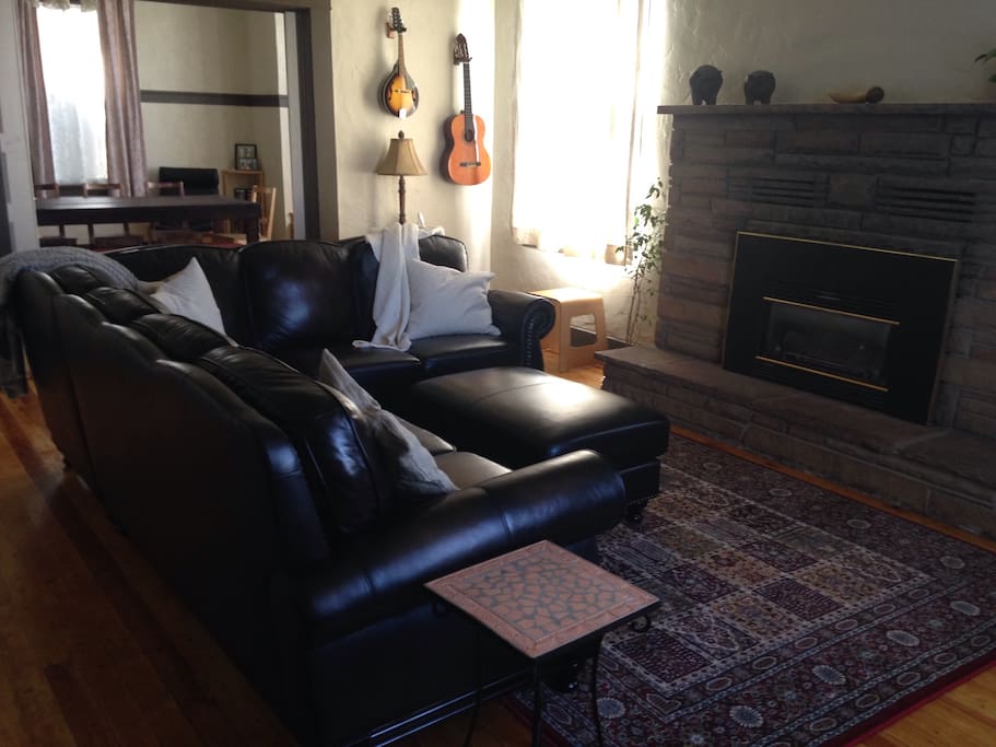 Living space adjacent to dining room with pocket doors