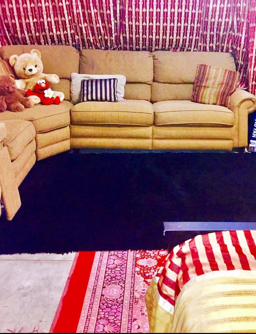 Spacious room with comfortable coach can turned in to sofa bed.