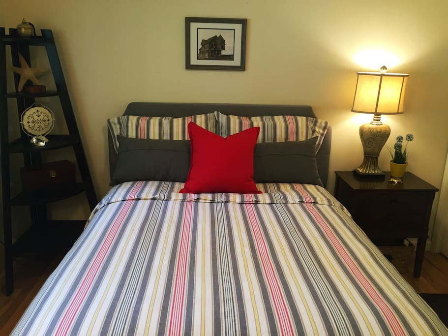 Comfortable and clean guest-room features a new, full-sized mattress, a cozy down comforter and fresh, 100% cotton sheets.