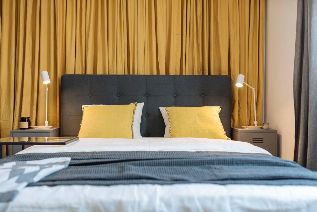 Wireless charger lamps on both nightstands