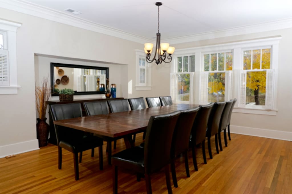 The large dining area can accommodate large families and groups.