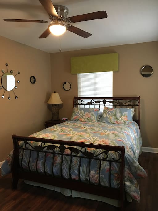 Comfy queen bed.