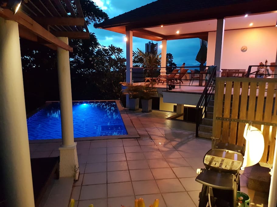 Shared Swimming Pool terrace at night