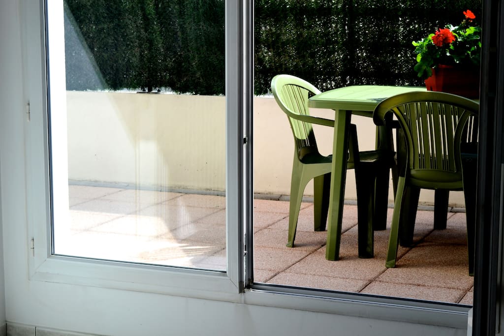 The terrace is great for dining after a long day walking