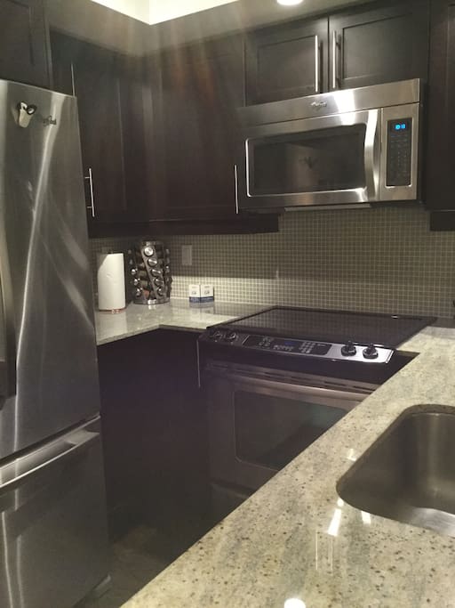Kitchen with all stainless steel appliances
