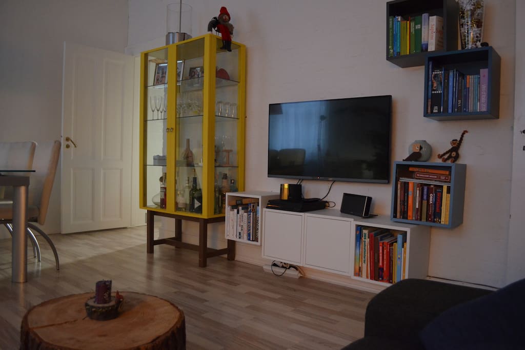 Living room with big TV screen