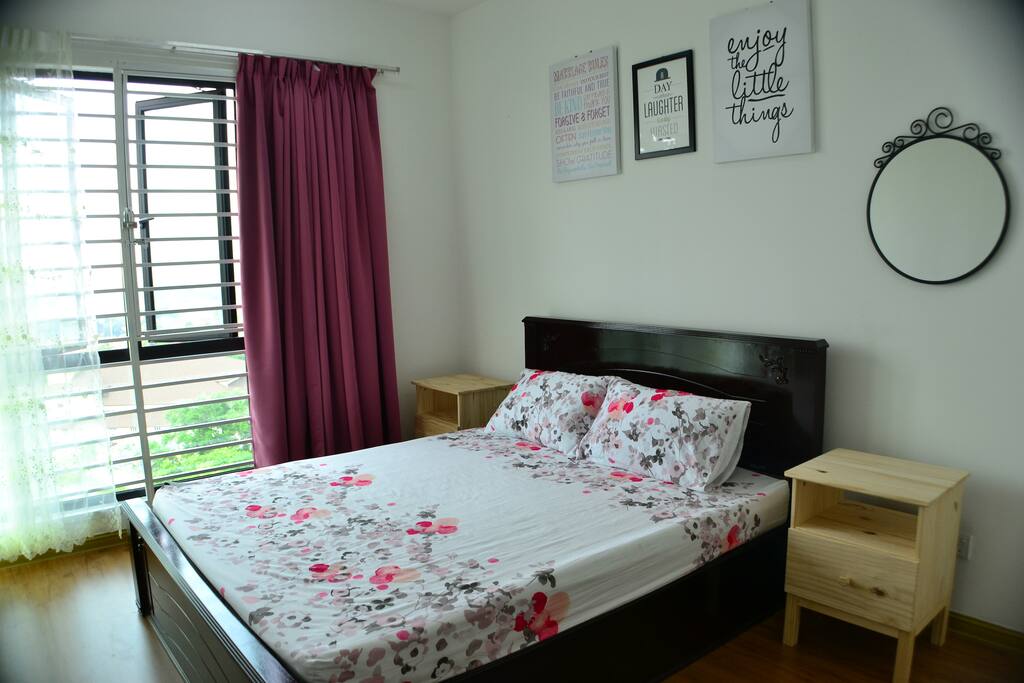 bedroom 2, mirror and bedside tables