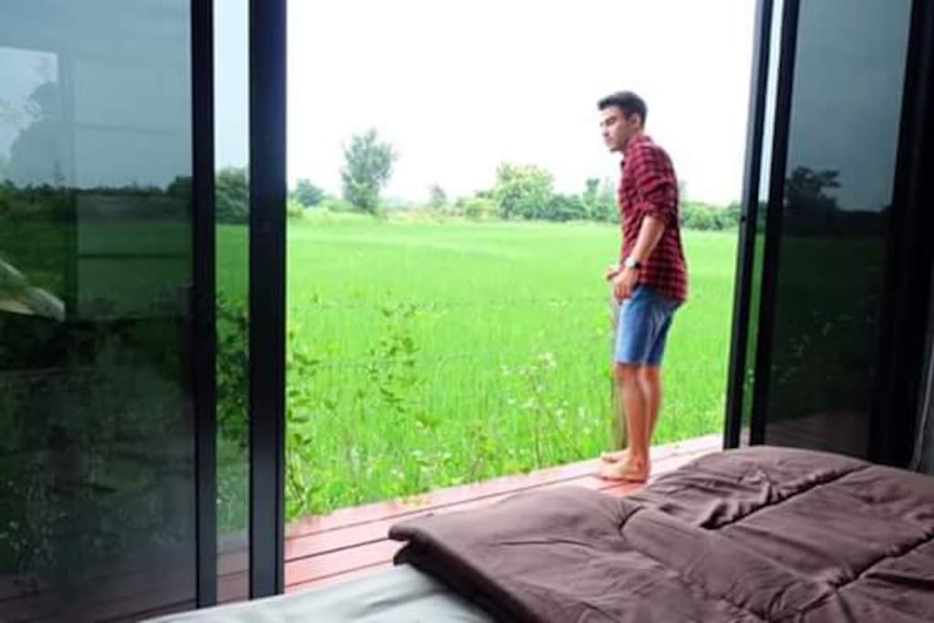 Bed room beside rice field