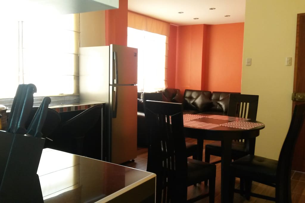 Dining table and living room