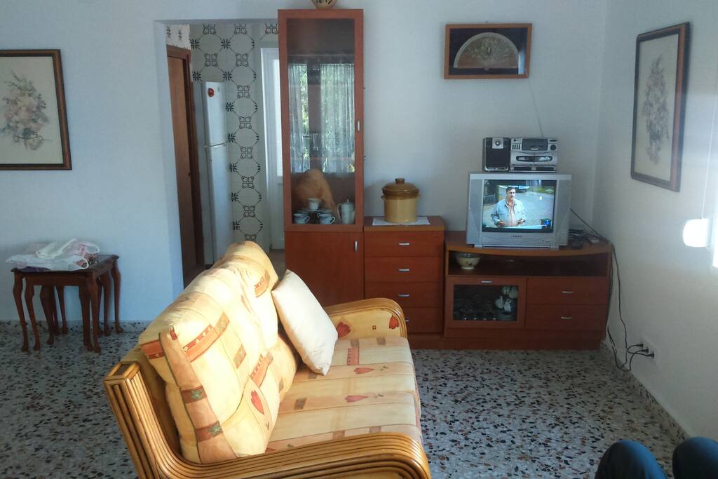 salón comedor sofás y tv.