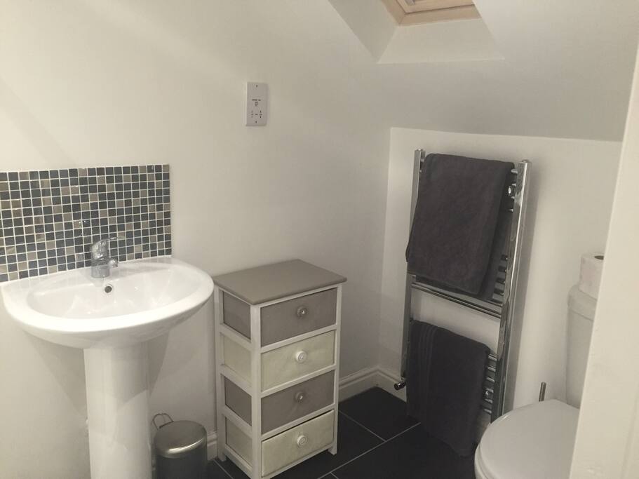 Ensuite bathroom with shower and toilet