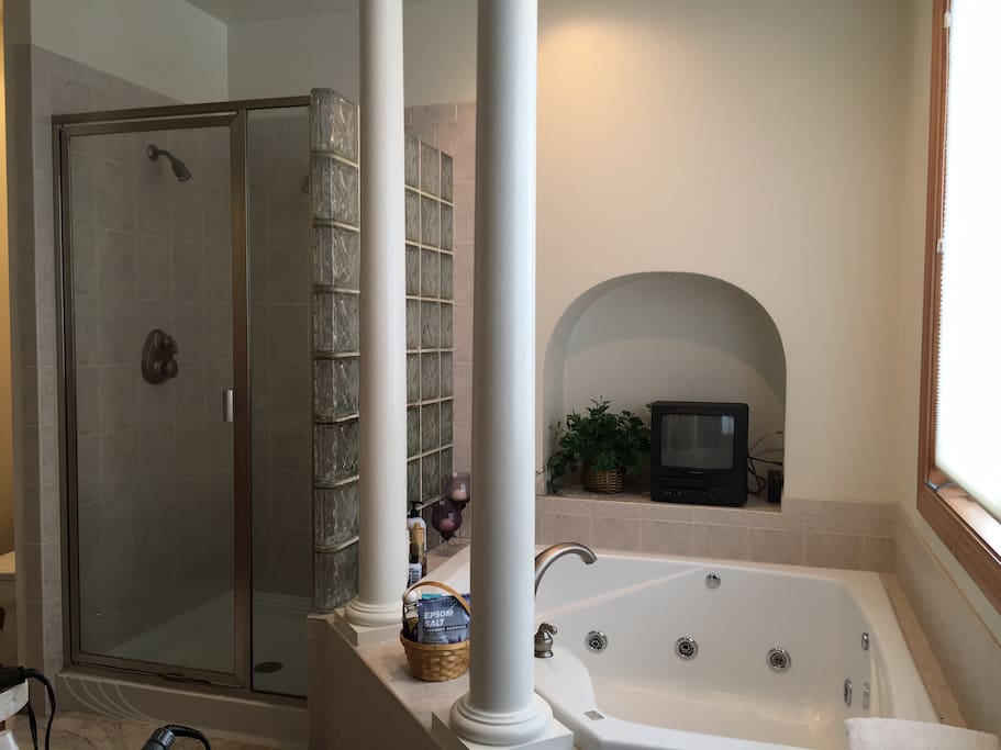 Large Master bath with Jacuzzi Tub & Shower. Double Sinks.