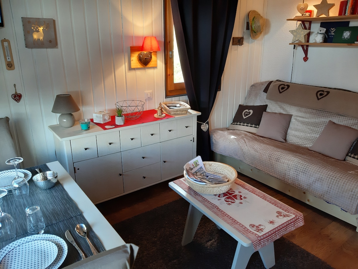 Popular Airbnb listing: LES COCHES studio with terrace overlooking Mont Blanc in La Plagne Tarentaise
