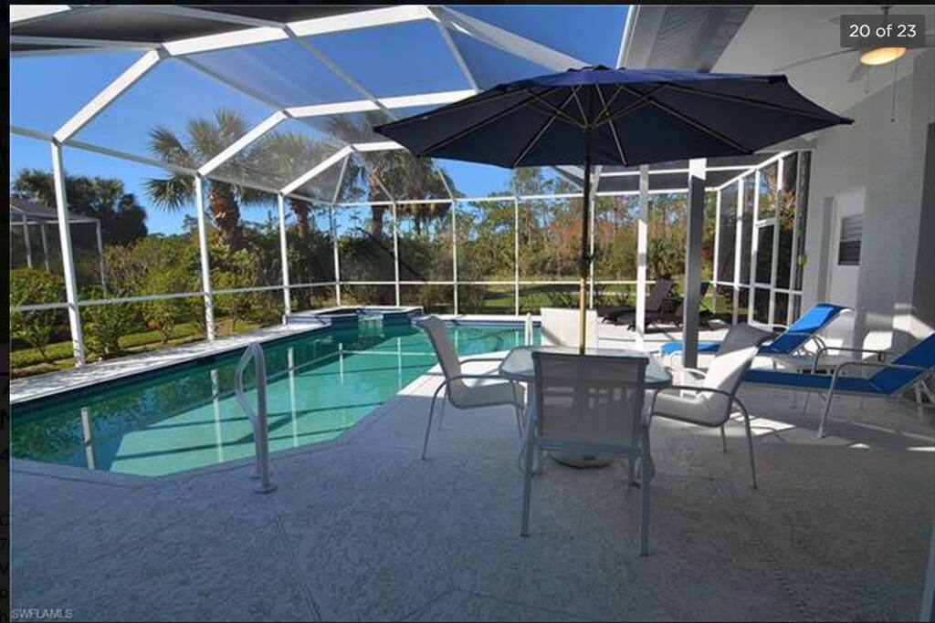 Pool Dining looks out at golf course