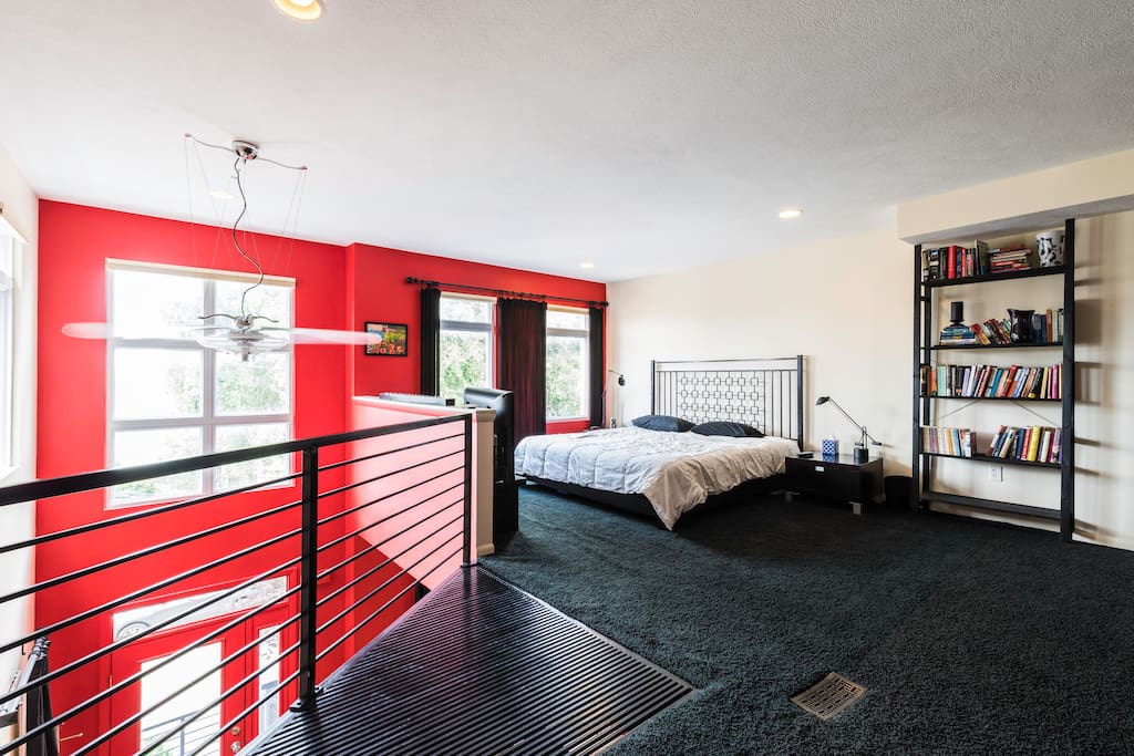 Second floor master suite with king sized bed