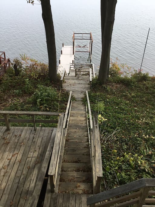 Deck to water, permanent dock and boat lift