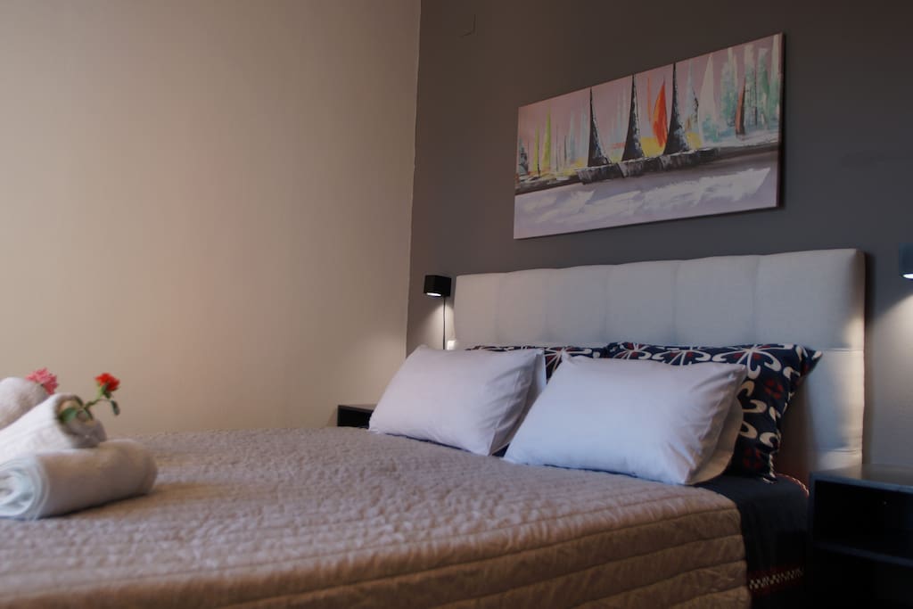 The bedroom. High quality double bed, orthopedic sleeping mattress.