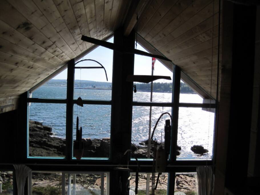 View from loft with 3 single beds