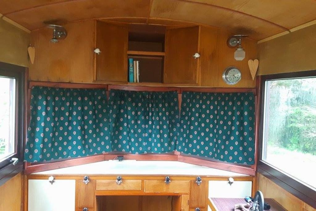 The front of the caravan with space to work.