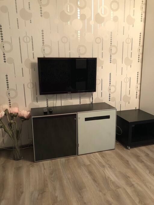 TV area in a large room. All channels available.