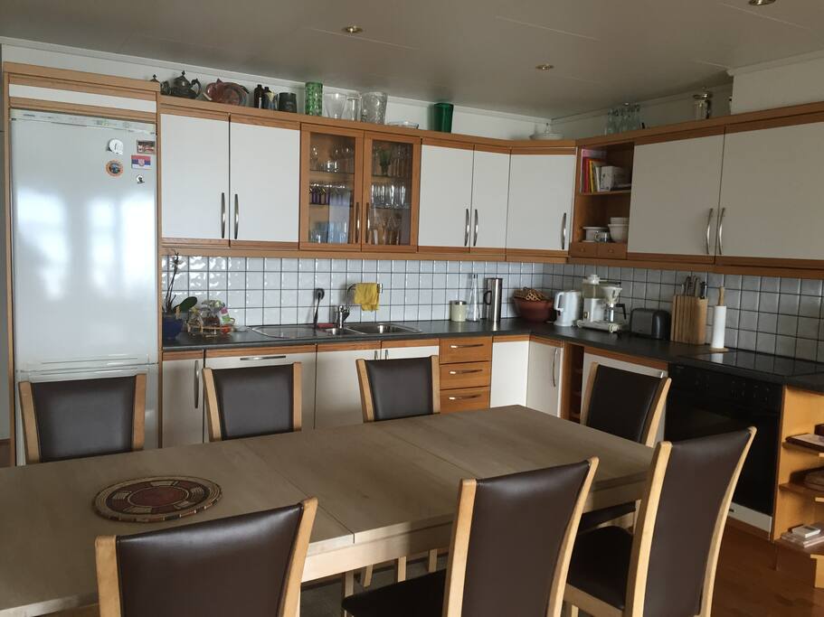 The dining table fits up to eight people