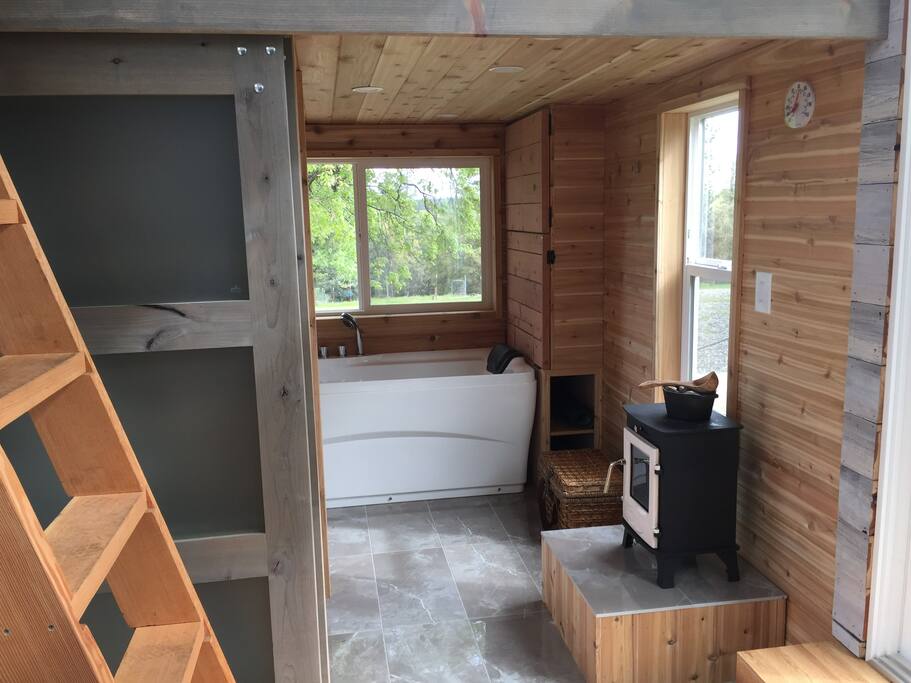 "Sauna" style bathroom with bath tub