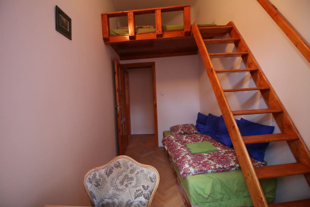 your private lockable bedroom fitted for 3 persons, wardrobe and writing desk
