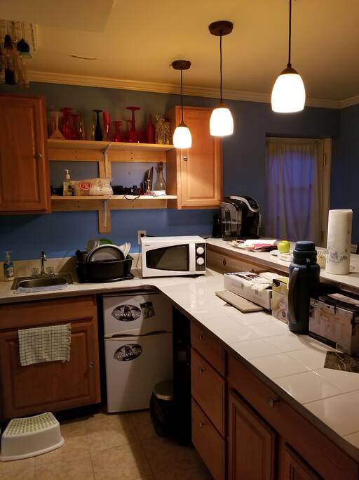 Its a bar as well, but my emphasis here is that you have an exit, and a kitchen with hot top, oven cooker, coffeemaker, toaster,and refrigerator...for your use.
