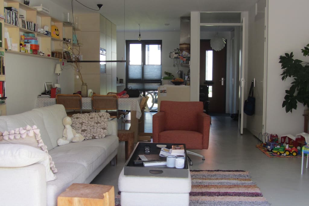Living room, kitchen and hall.