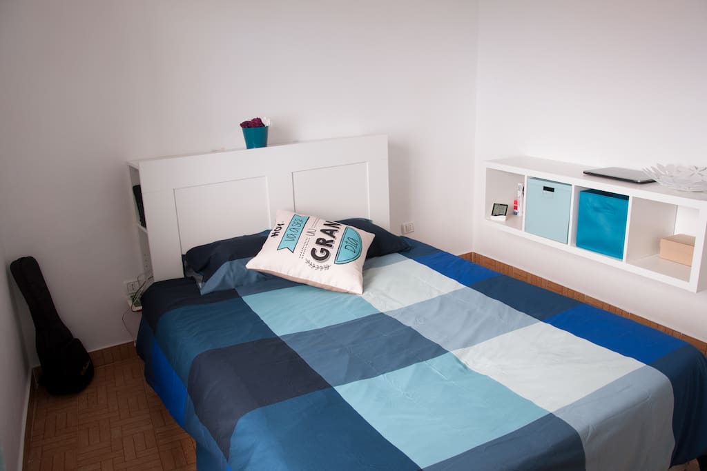 Double bed (150 cm), shelving for your things, station for charging devices
