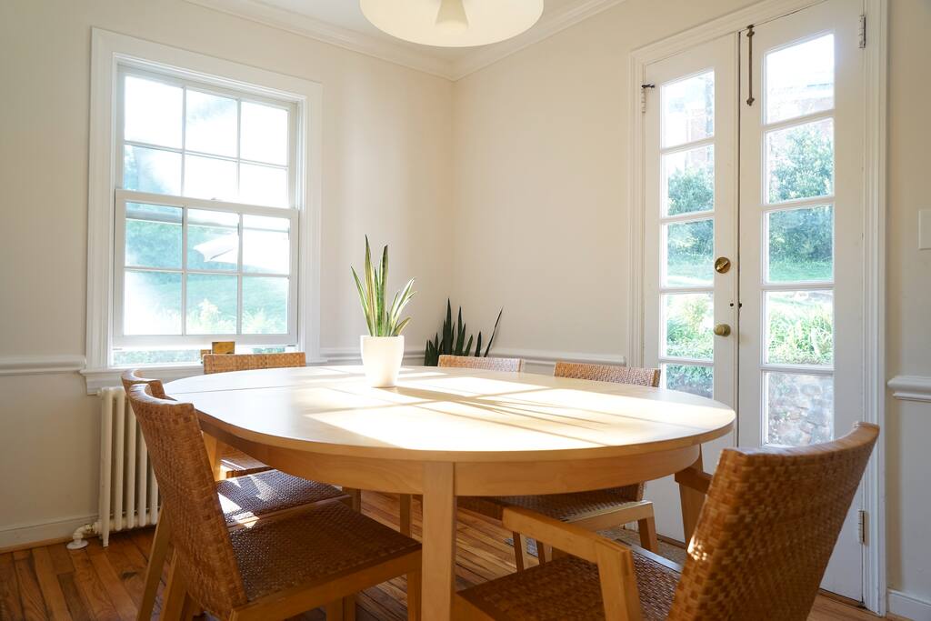 You can eat here, or just through those lovely French doors take a seat outside!