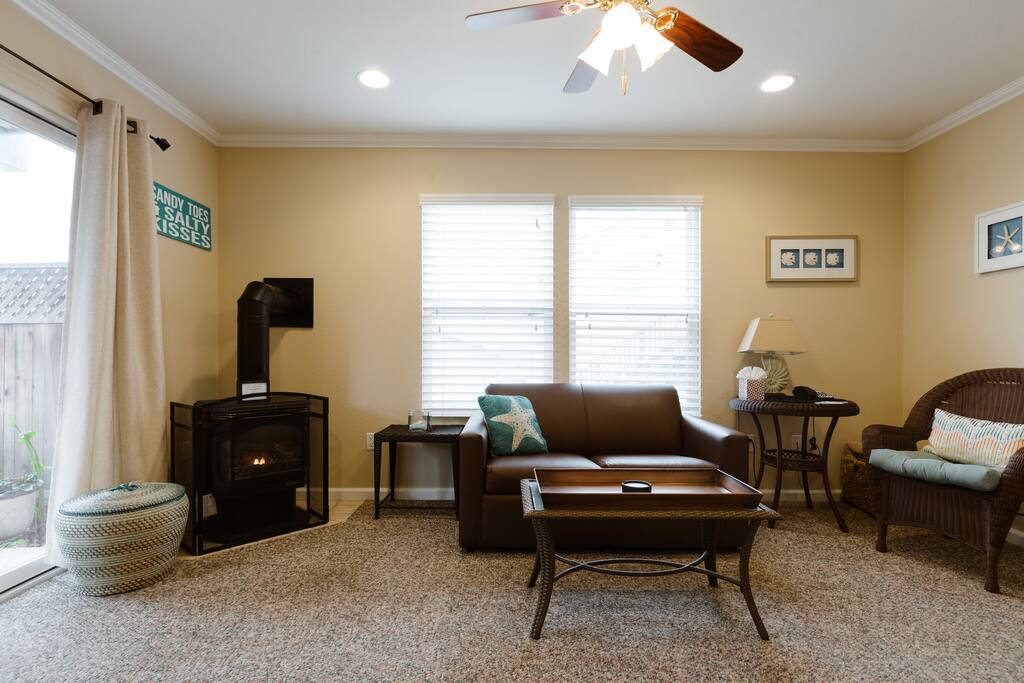 Downstairs living suite with pullout sleeper sofa.