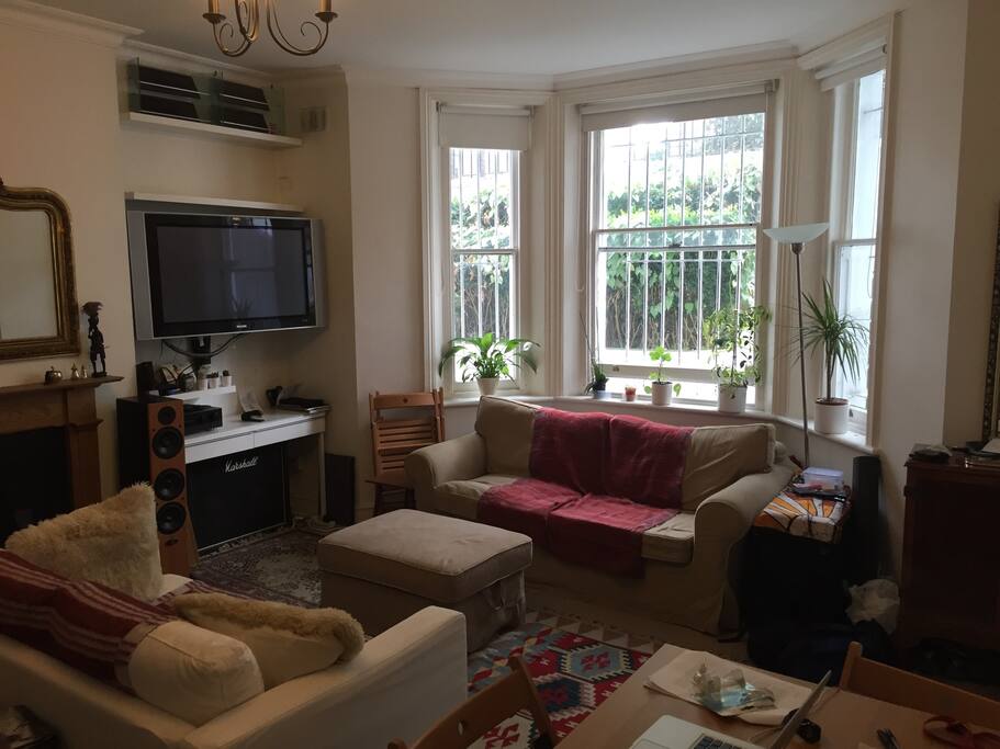 Living room area with double sofa bed