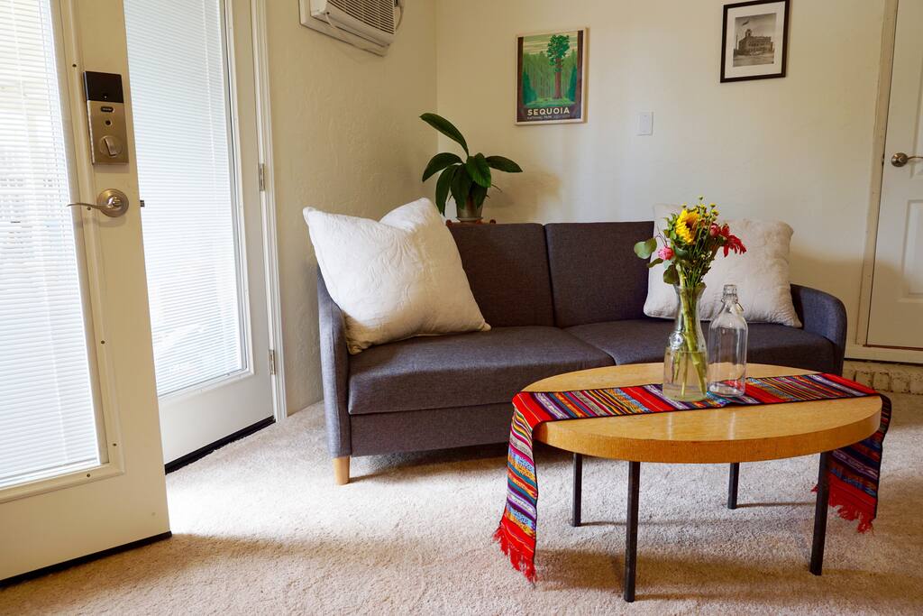 Comfortable sofa sleeper folds easily into a full bed