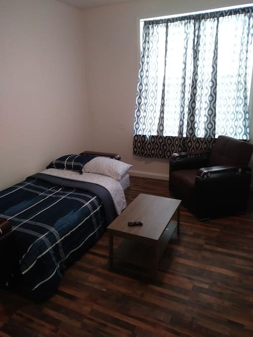 private room with fold out bed open.