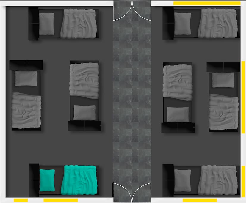 The bed is located near the window.