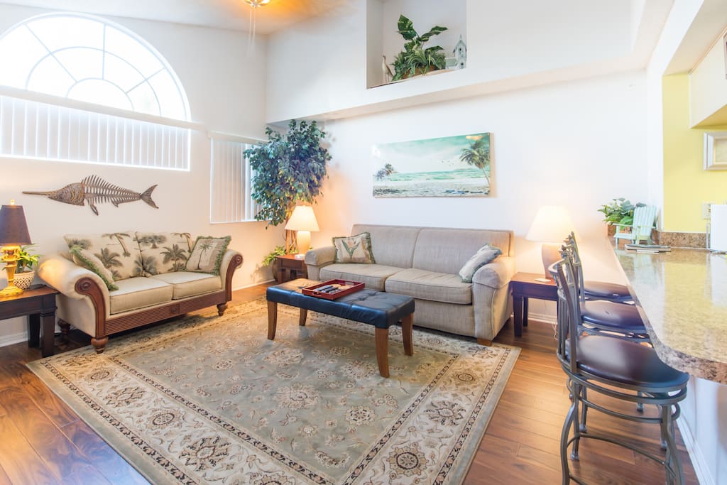 Large living room with queen size sofa bed