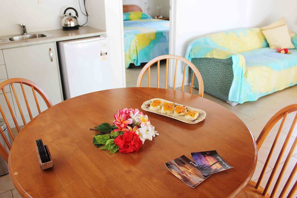 Inside the bungalow