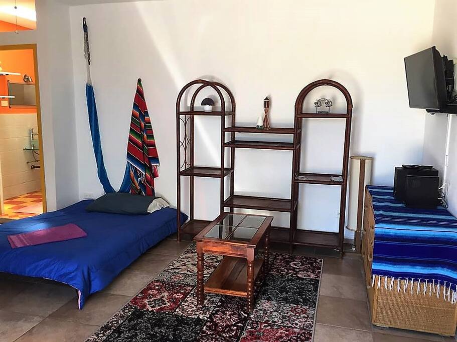 Salón con sofá cama y TV