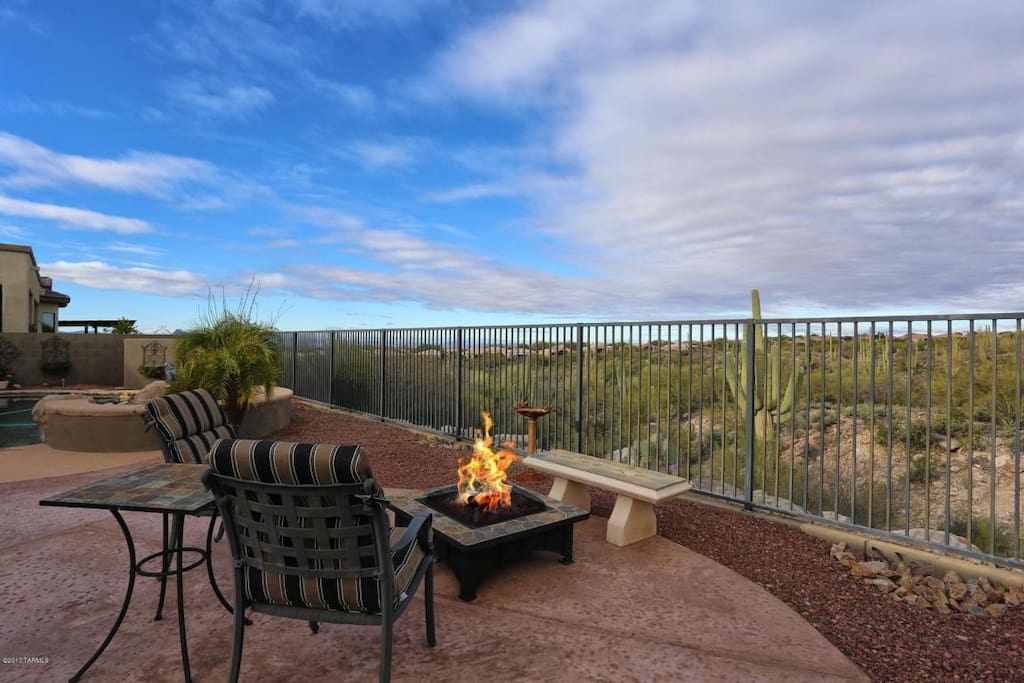 The spa and gas fire pit will warm your soul on chilly evenings