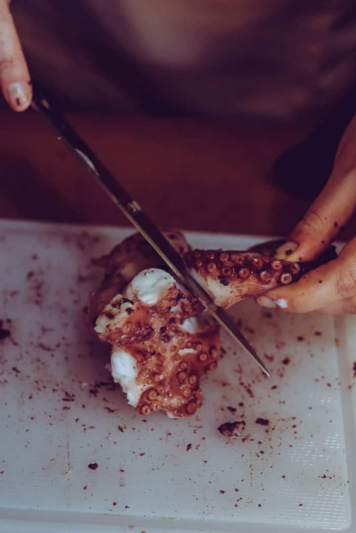 Octopus being chopped
