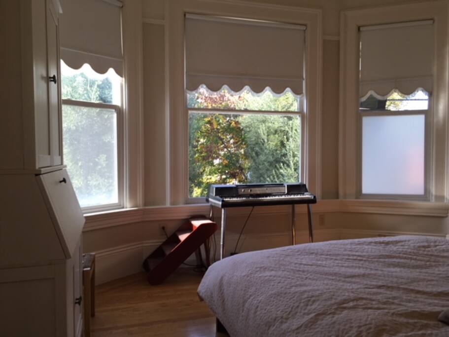 Beautiful Victorian windows looking out on trees