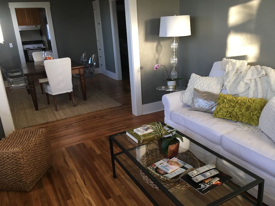 Comfy living room with television, DVD player and AppleTV (Hulu, Netlflix, etc)