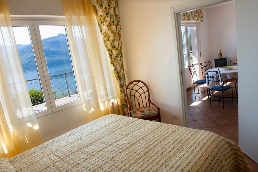 The double bedroom has lake views