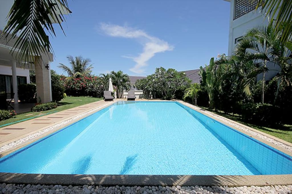 The 12m swimming pool looking towards the sea