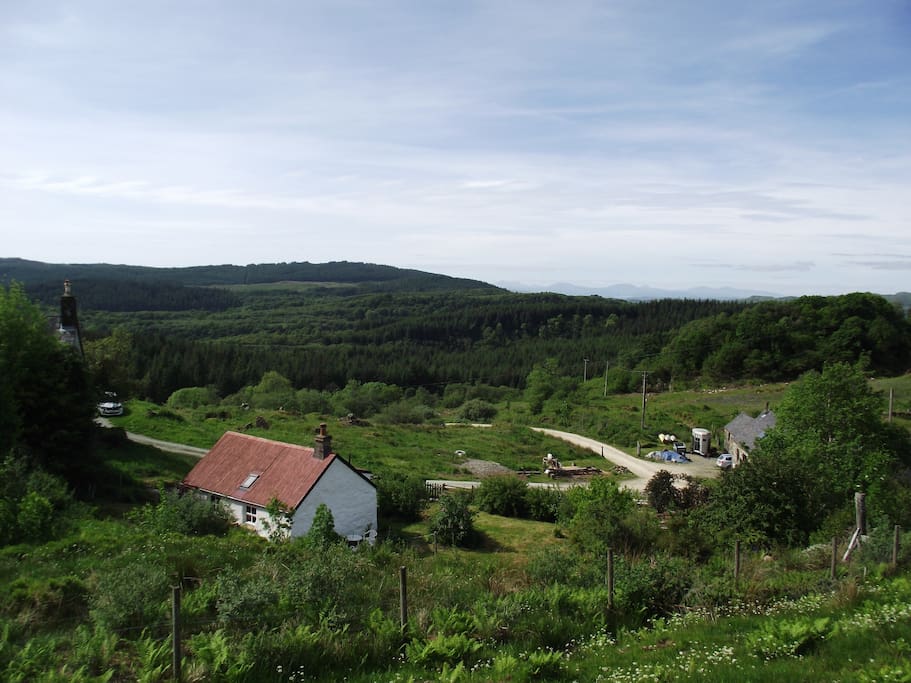 Looking out to the Isle of Mull in the distance from above the cottage