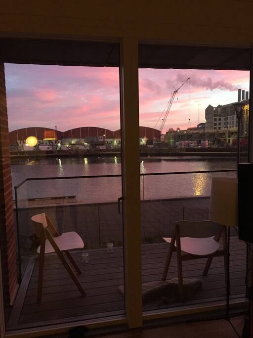 Sunset over the water from the living room